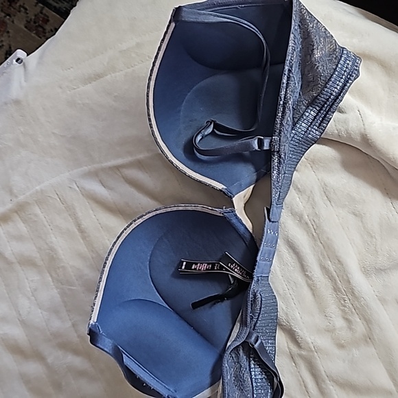 Victoria's Secret 36D Bombshell Plunge Push Up bra blue silver lace - Picture 6 of 11